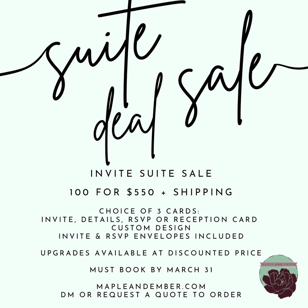 Wedding Invitations Suite Deal Sale! Maple and Ember